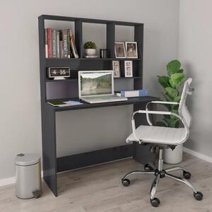Magasfényű szürke forgácslap íróasztal polcokkal 110x45x157 cm