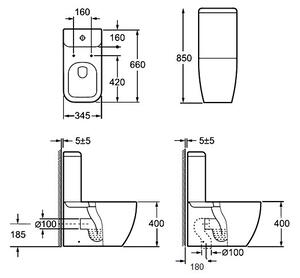 AREZZO design OHIO monoblokkos wc csésze, alsós/hátsó kifolyású, mély öblítésű
