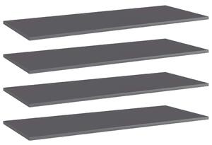 4 db magasfényű szürke forgácslap könyvespolc 100 x 40 x 1,5 cm