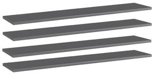 4 db magasfényű szürke forgácslap könyvespolc 100 x 20 x 1,5 cm