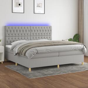 Világosszürke szövet rugós és LED-es ágy matraccal 200x200 cm