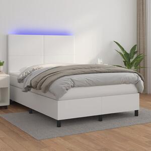 Fehér műbőr rugós ágy matraccal és LED-del 140x200 cm