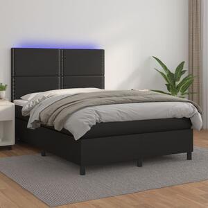 VidaXL fekete műbőr rugós ágy matraccal és LED-del 140x200 cm