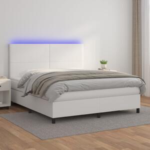 Fehér műbőr rugós ágy matraccal és LED-del 160x200 cm