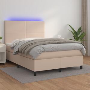 VidaXL cappuccino színű műbőr rugós ágy matraccal és LED-del 140x200cm