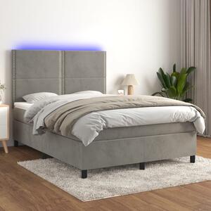 VidaXL világosszürke bársony rugós és LED-es ágy matraccal 140x190 cm