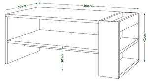 NEFRI Millenium beton/ Fehér matt - MODERN Dohányzóasztal polccal