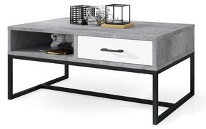 NYX Millenium beton/ Fehér matt - MODERN Dohányzóasztal fiókkal, LOFT