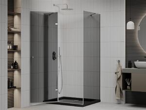 Mexen Roma, zuhanykabin csuklós ajtóval 80 (ajtó) x 100 (fal) cm, 6mm szürke üveg, króm profil + vékony zuhanytálca fekete + króm szifon, 854-080-100-01-40-4070