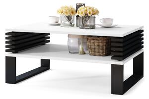 GOKEE Fehér matt/Fekete matt - modern dohányzóasztal polccal