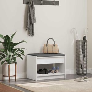 VidaXL Előtér pad párnával Fehér 63 x 38 x 45 cm Műanyag Fa és Szövet