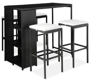 VidaXL 5 darabos fekete polyrattan kerti bárszett párnákkal