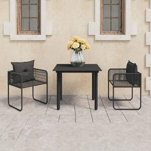 VidaXL 3 részes fekete PVC rattan kerti étkezőgarnitúra