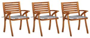 3 db tömör akácfa kerti étkezőszék párnával