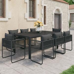 9 részes fekete PVC rattan kerti étkezőgarnitúra