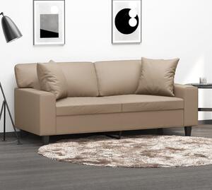 2 személyes cappuccino színű műbőr kanapé díszpárnákkal 140 cm