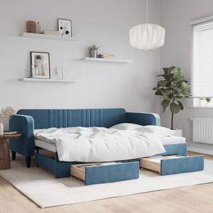 VidaXL kék kihúzható bársony heverő fiókokkal 80 x 200 cm