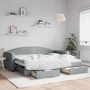 VidaXL világosszürke kihúzható szövet heverő fiókokkal 90 x 200 cm