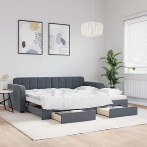 Sötétszürke kihúzható bársony heverő fiókkal 90 x 190 cm
