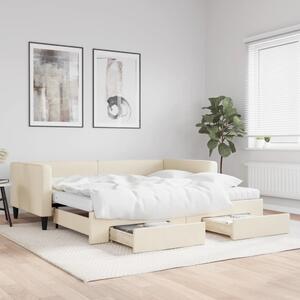 VidaXL krémszínű kihúzható szövet heverő fiókkal 100x200 cm