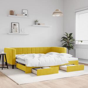 Sárga kihúzható bársony heverő fiókkal 90 x 200 cm