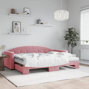 VidaXL rózsaszín kihúzható bársony heverő matraccal 80 x 200 cm