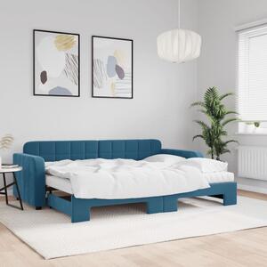 VidaXL kék kihúzható bársony heverő matraccal 80 x 200 cm