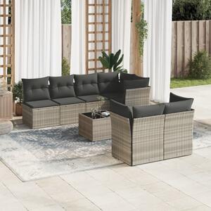 VidaXL 8 részes világosszürke polyrattan kerti ülőgarnitúra párnával