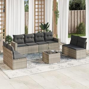 9 részes világosszürke polyrattan kerti ülőgarnitúra párnával