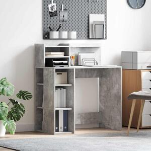 Asztal polcokkal Beton Szürke 90 x 48 x 101,5 cm Faanyag
