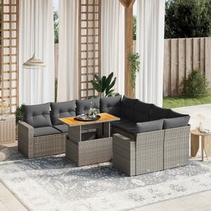 VidaXL 9-részes szürke polyrattan kerti ülőgarnitúra párnákkal