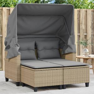 2 személyes bézs polyrattan kerti kanapé baldachinnal/székkel