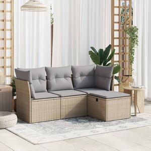 4 részes vegyes bézs polyrattan kerti ülőgarnitúra párnákkal