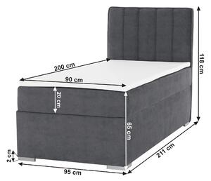 KONDELA Boxspring ágy, egyszemélyes, szürke, 90x200, jobbos, AMIS