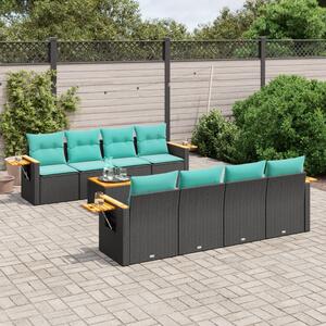 VidaXL 9 részes fekete polyrattan kerti ülőgarnitúra párnával