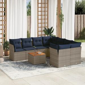 VidaXL 9 részes szürke polyrattan kerti ülőgarnitúra párnával
