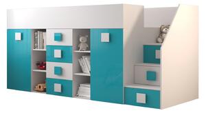 Kombinált gyerekágy 90 cm Toreno 3 (fehér + fényes fehér + fényes türkiz) (J)