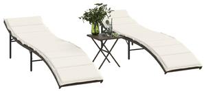 2 db barna polyrattan napozóágy asztallal