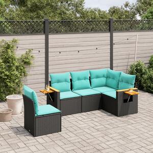 5 részes fekete polyrattan kerti ülőgarnitúra párnával