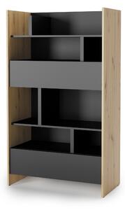 Könyvespolc Concept Lenart X, Fiókokkal, Nyitott, Laminált forgácslap, 158x92x46cm, Fekete, Artisan tölgy
