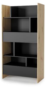 Könyvespolc Concept Lenart XI, Fiókokkal, Nyitott, Laminált forgácslap, 178x92x46cm, Fekete, Artisan tölgy