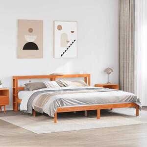 Viaszbarna tömör fenyőfa ágykeret fejtámlával 200 x 200 cm