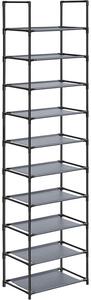 10 szintes cipőtartó, cipőállvány, 45 x 28 x 173 cm, fém váz, szürke