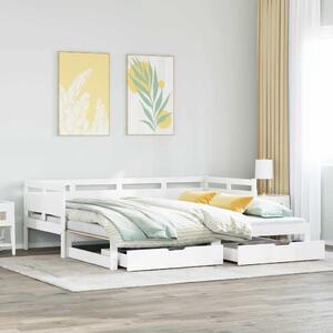 Fehér kihúzható heverő fiókokkal matrac nélkül 90 x 200 cm