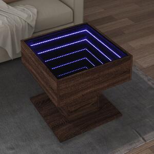 Barna tölgy szerelt fa dohányzóasztal LED-del 50 x 50 x 45 cm