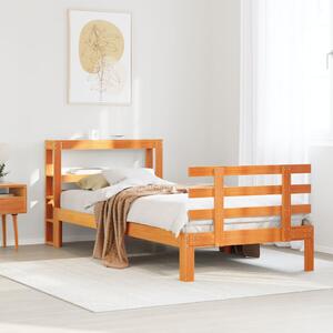 Viaszbarna tömör fenyőfa ágykeret fejtámlával 90 x 200 cm