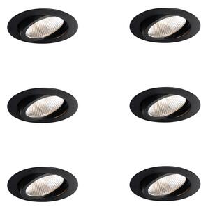 6 darabos süllyesztett spotlámpa készlet fekete 9,5 cm LED-del 1300 lm szabályozható IP65 - Gaius