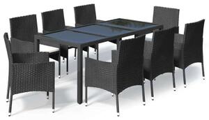 Polyrattan Kerti Étkezőgarnitúra - 9 részes - Fekete