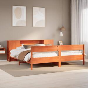 Barna tömör fenyőfa könyvespolcos ágy matrac nélkül 180 x 200cm