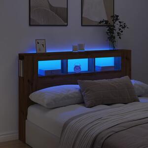 VidaXL kézműves tölgyszínű szerelt fa LED-es fejtámla 160x18,5x103,5cm